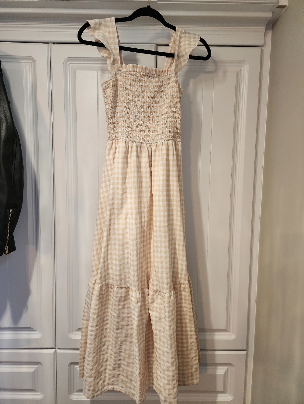 Smocked Cotton Maxi Dress in Beige Cream